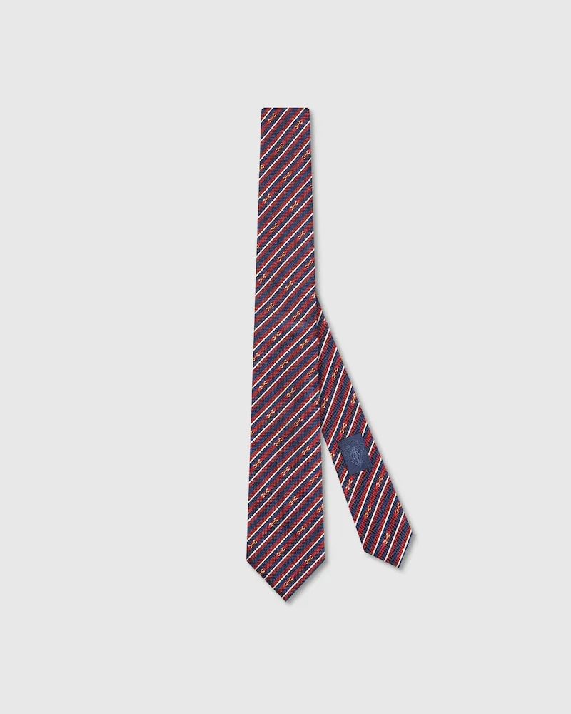 Gucci Krawatte aus Gestreiftem Seidenjacquard mit Horsebit Rot