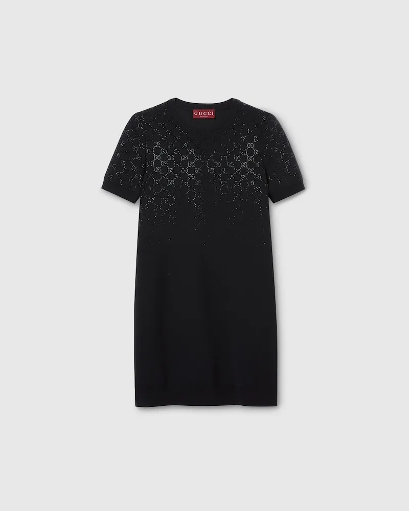 Gucci Robe En Laine Fine Avec Cristaux GG, Taille Noir