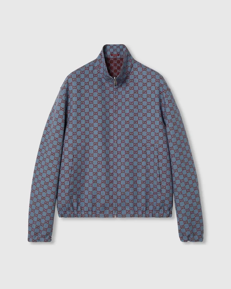 Gucci Jacke aus GG Wolle Mit Hahnentrittmuster, Größe Blau