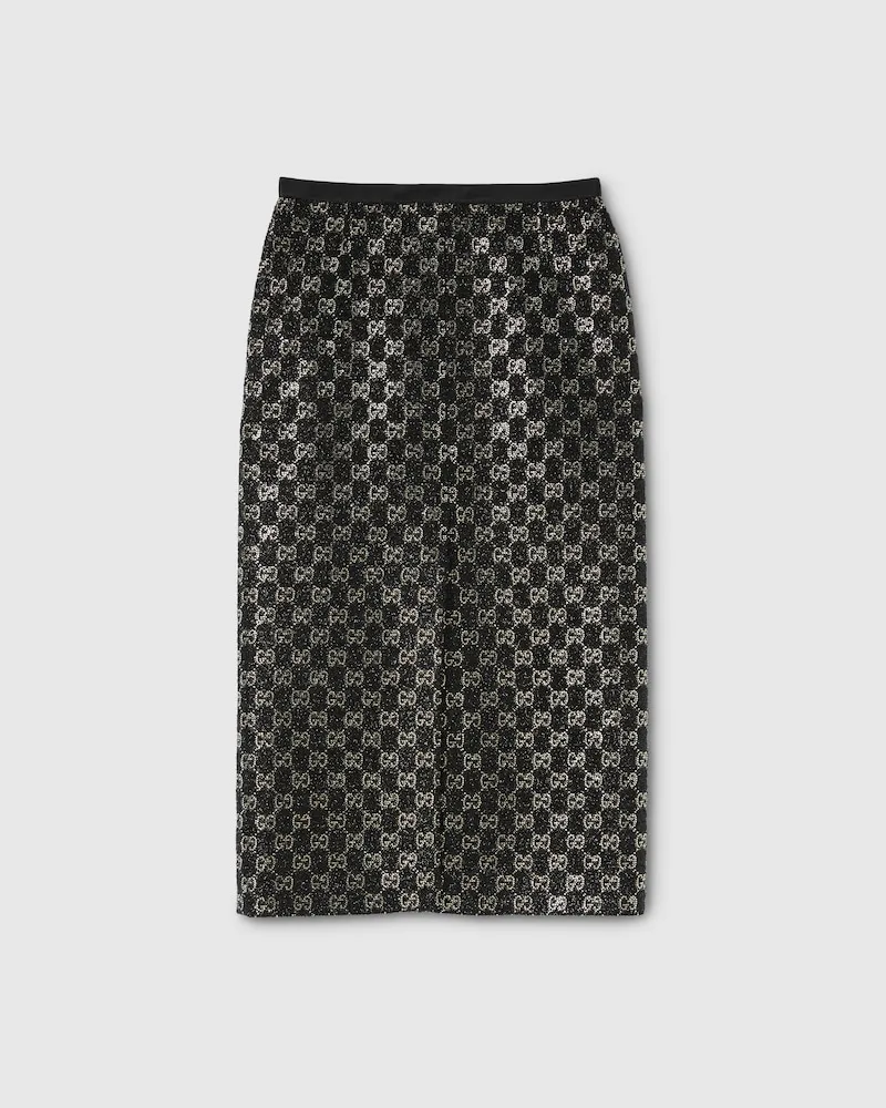 Gucci Rock aus Lamé-Wolltweed Mit Stickerei, Größe Schwarz