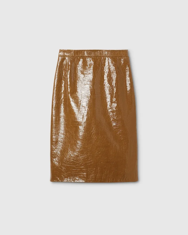 Gucci Midirock aus Hochglänzendem Leder, Größe Braun