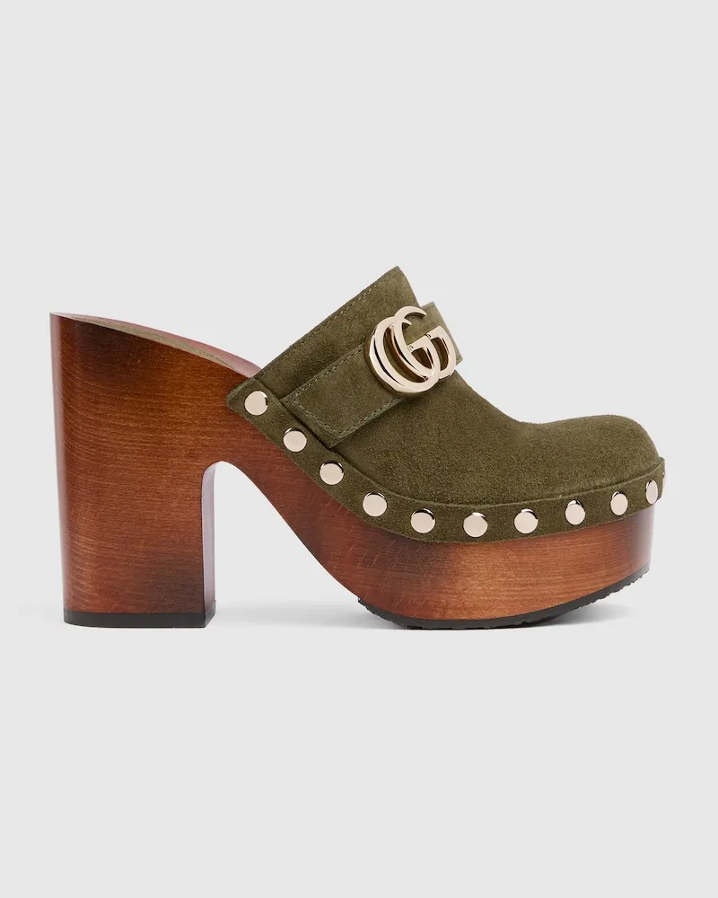 Gucci Damen-Clog Mit Plateausohle Und Doppel G, Größe Grün