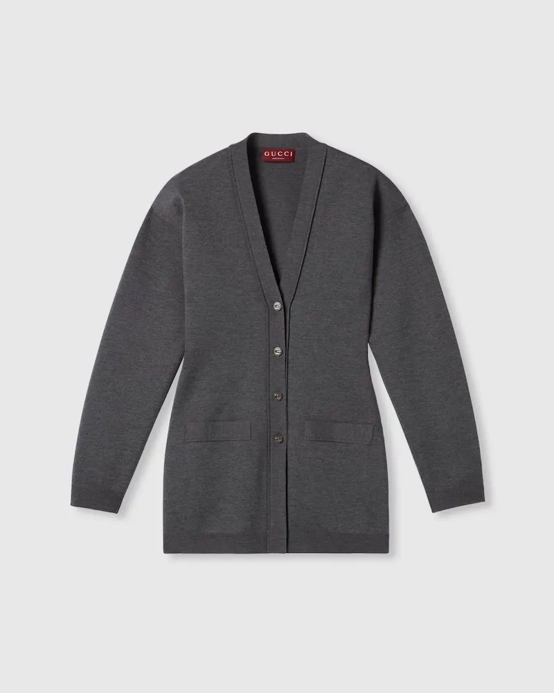 Gucci Cardigan aus Extrafeiner Wolle, Größe Grau