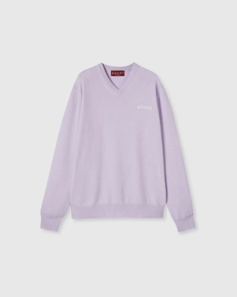 Gucci Pullover aus Kaschmir Mit Intarsie, Größe Violett