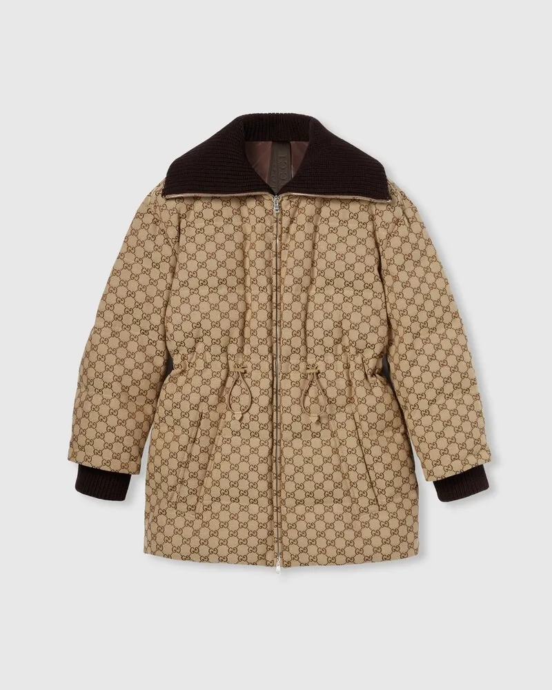 Gucci Puffer-Jacke aus GG Canvas, Größe Braun