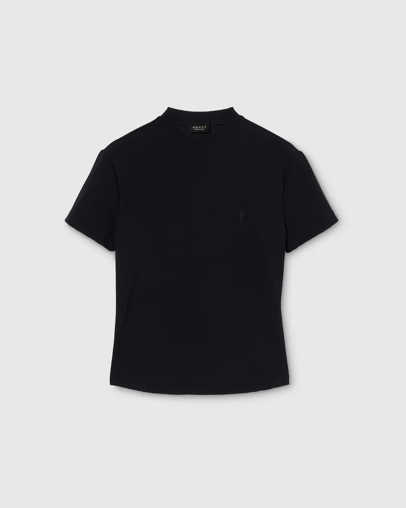 Gucci T-Shirt aus Rayon-Jersey Mit Stickerei, Größe Schwarz