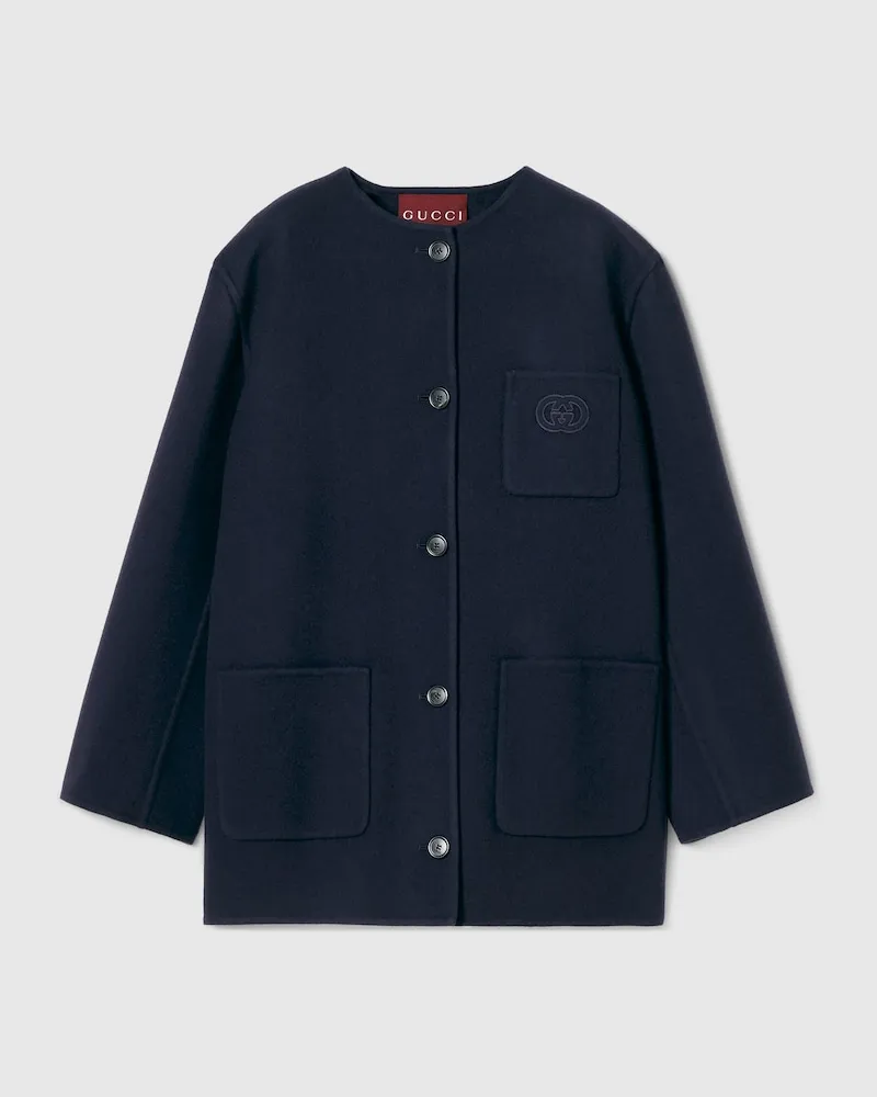 Gucci Mantel aus Wolle Mit Stickerei, Größe Blau