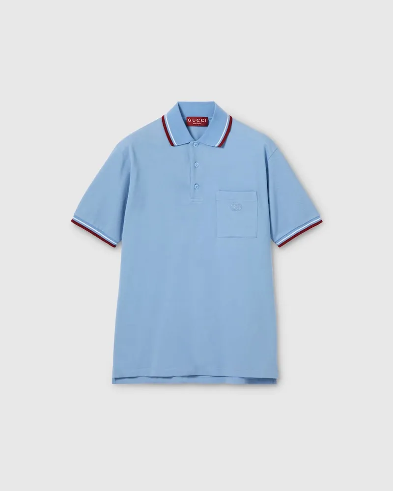 Gucci Poloshirt aus Baumwoll-Piqué Mit Stickerei, Größe Blau