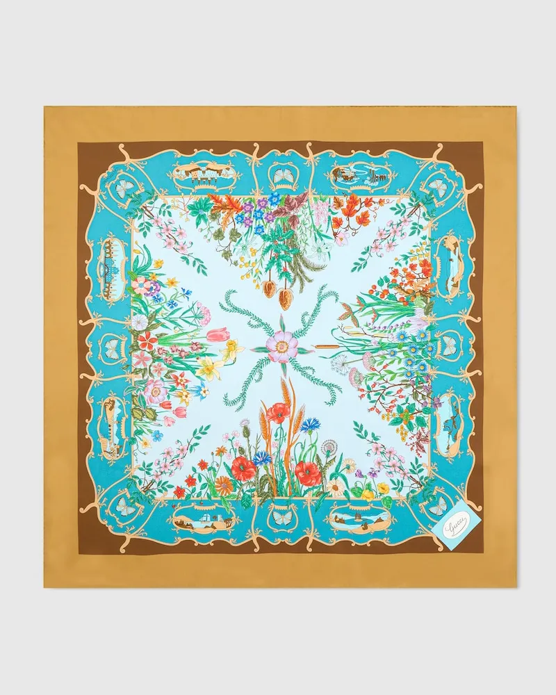Gucci Vierecktuch aus Seidentwill Mit Print Blau