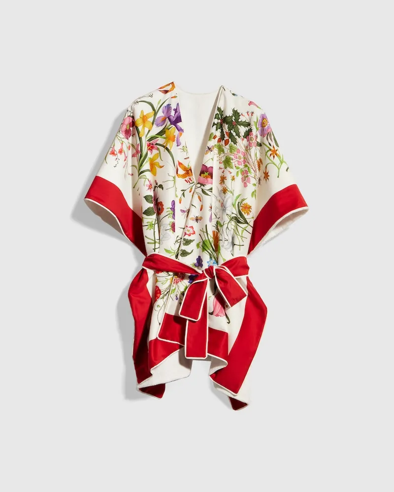Gucci Bedrucktes Cape-Kleid aus Baumwollfrottee Weiß
