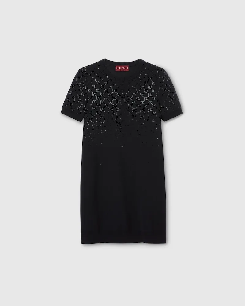 Gucci Kleid aus Feiner Wolle Mit GG Kristallen, Größe Schwarz