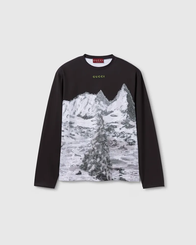 Gucci T-Shirt aus Technischem Baumwolljersey Mit Print, Größe Schwarz