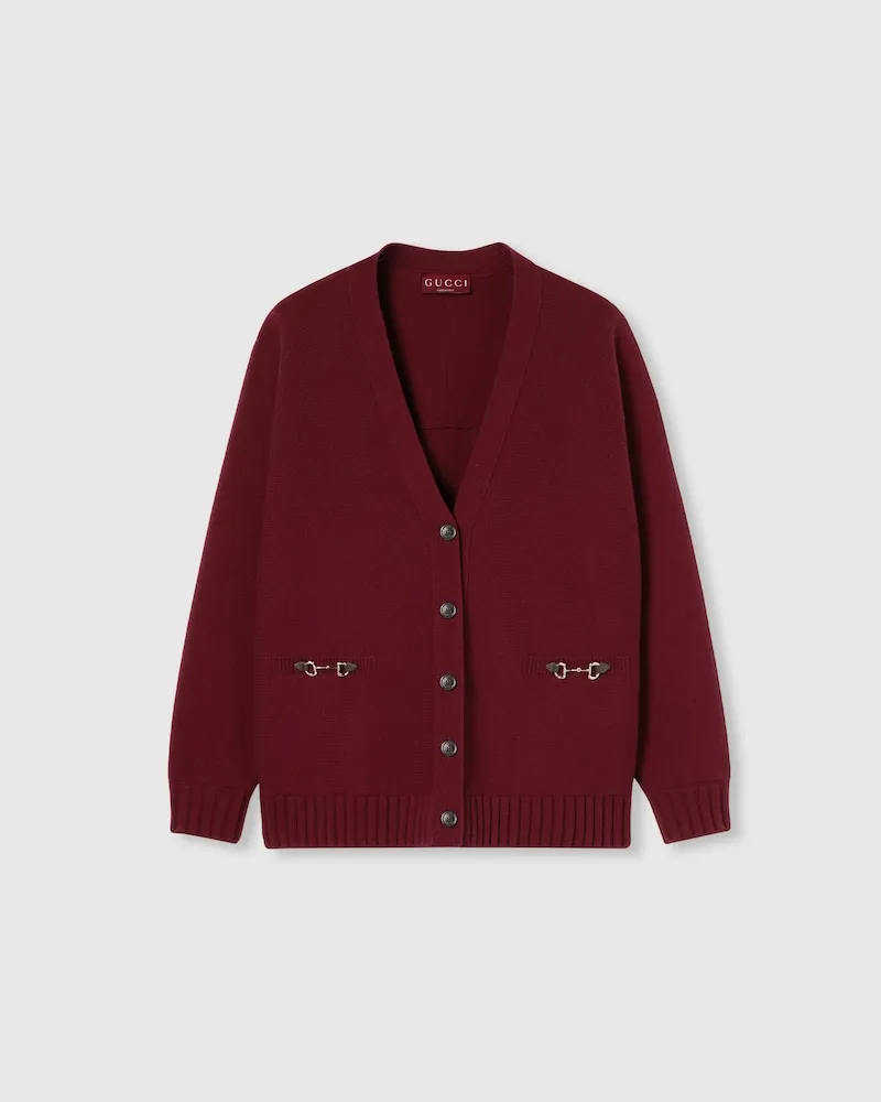 Gucci Cardigan aus Kaschmir Und Wolle Mit Horsebit, Größe Bordeauxrot