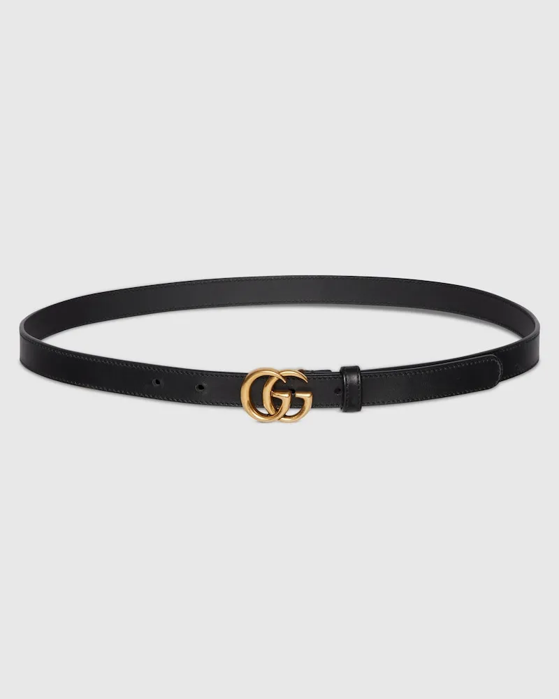 Gucci Schmaler GG Marmont Gürtel, Größe 95 Schwarz