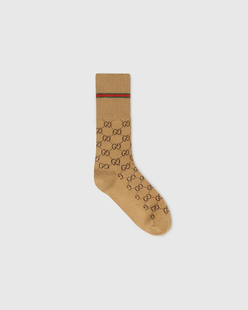 Gucci Socken aus Baumwolle Mit GG Und Web, Größe Beige