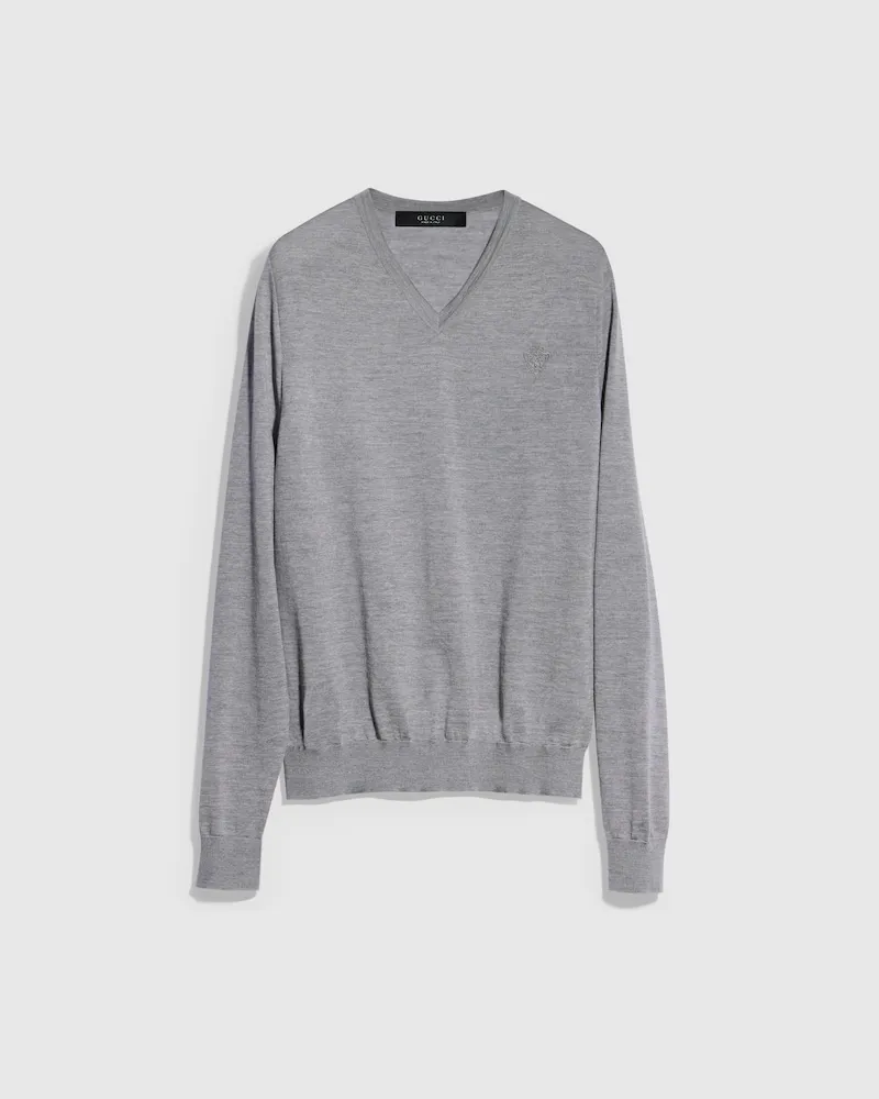 Gucci Pullover aus Feiner Wolle mit Stickerei, Größe Schwarz