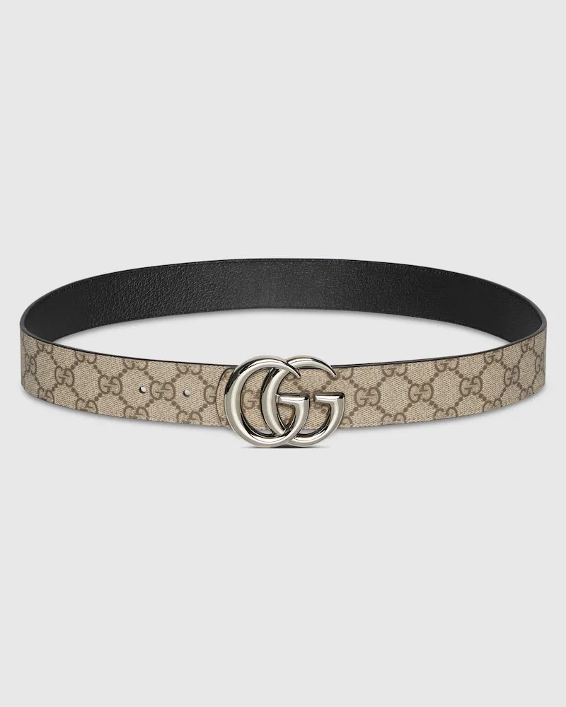 Gucci Wendbarer GG Marmont Gürtel, Größe 95 Beige