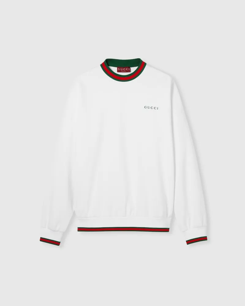 Gucci Sweatshirt aus Baumwoll-Piqué Mit Web, Größe Weiß