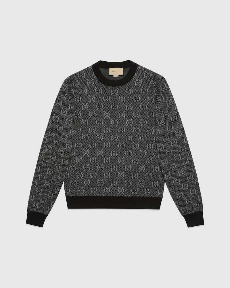 Gucci Pullover aus GG Wolljacquard, Größe Grau