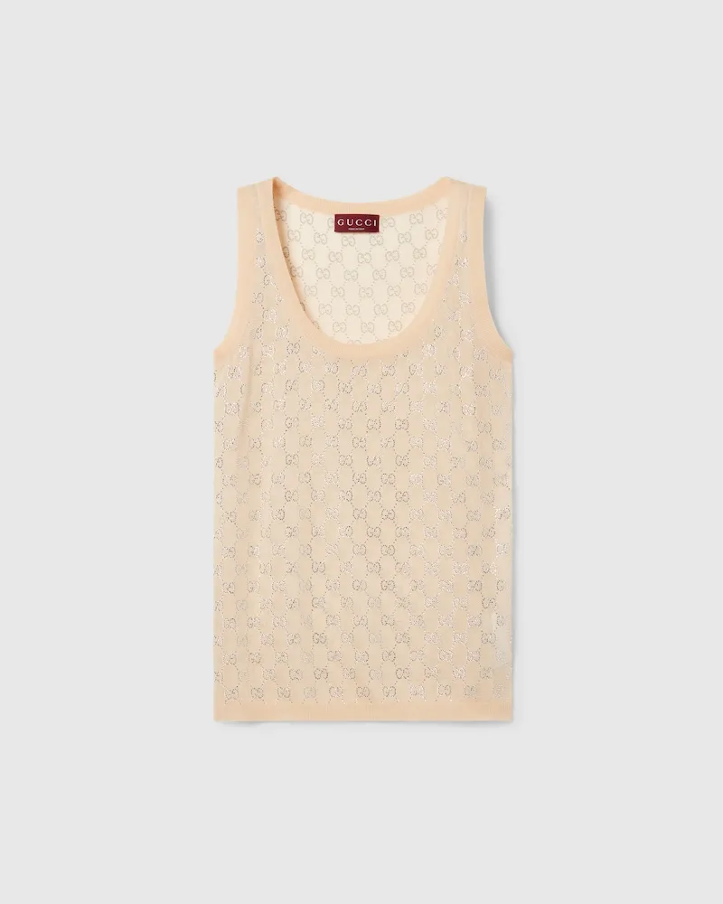 Gucci Tanktop aus Feiner Seide Mit GG Kristallen, Größe Violett