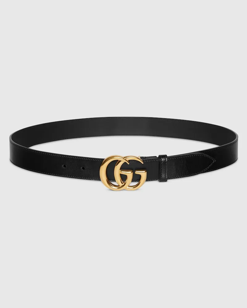 Gucci GG Marmont Gürtel Mit Glänzender Schnalle, Größe 95 Schwarz