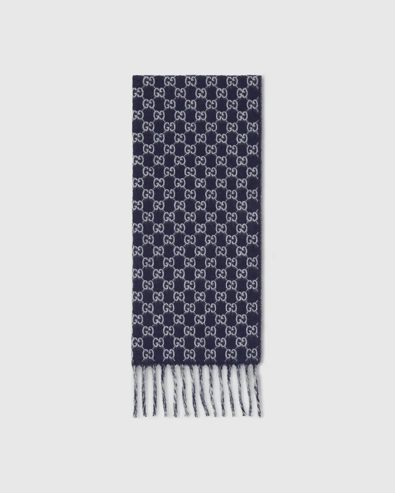 Gucci Schal aus GG Woll-Kaschmir-Mischung Blau