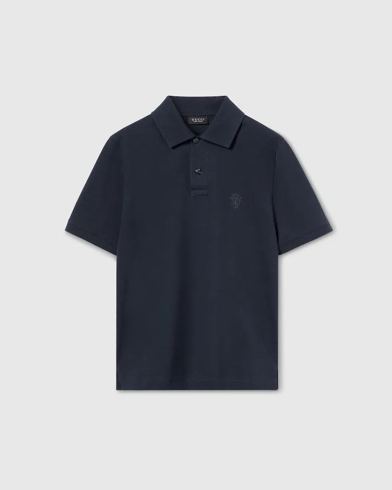 Gucci Poloshirt aus Baumwoll-Piqué Mit Stickerei, Größe Blau