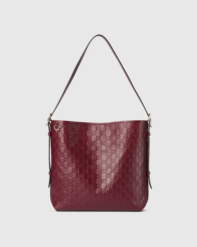 Gucci Mittelgroße GG Emblem Schultertasche Bordeauxrot