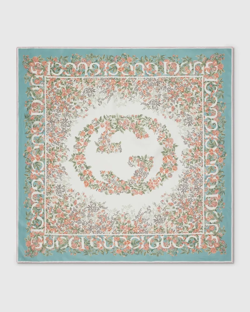 Gucci Vierecktuch aus Seidentwill Mit Print Blau