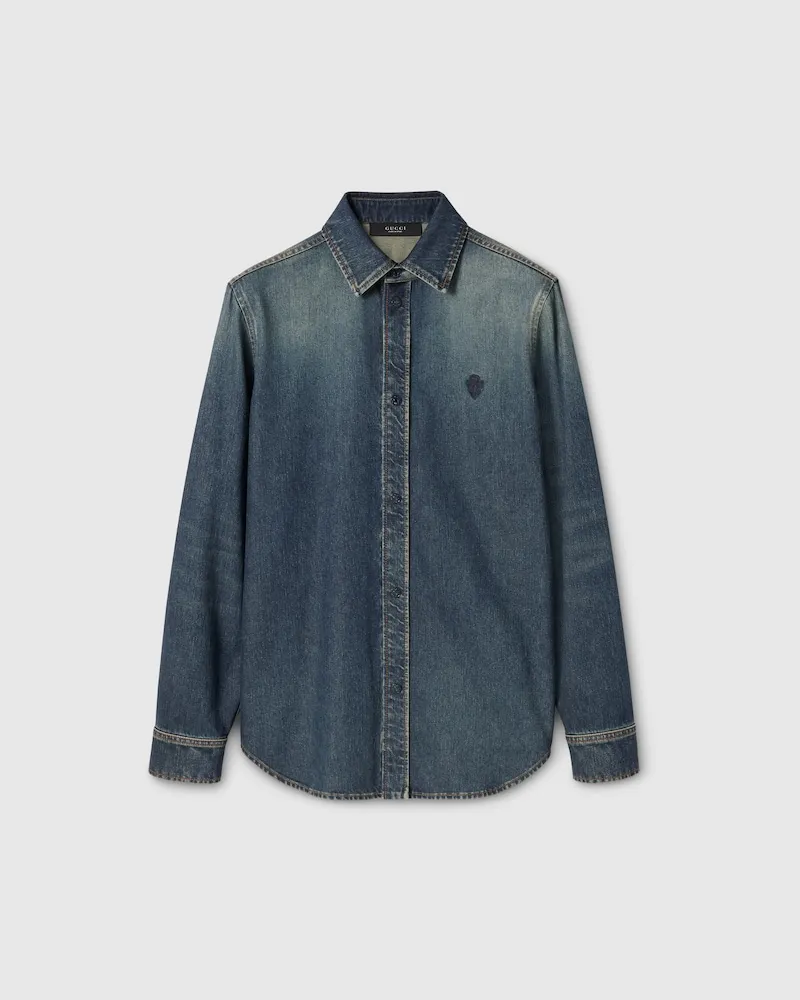 Gucci Hemd aus Zertifiziertem Baumwolldenim Mit Waschung, Größe Blau
