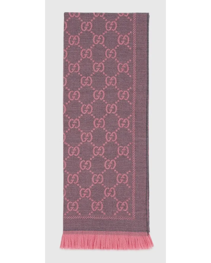 Gucci Schal Aus Wolle Mit GG Motiv Pink