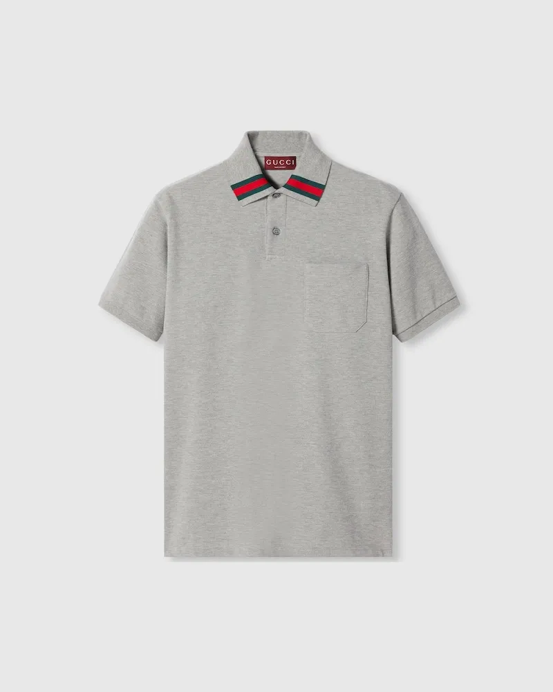 Gucci Poloshirt aus Baumwolle Mit Web, Größe Grau