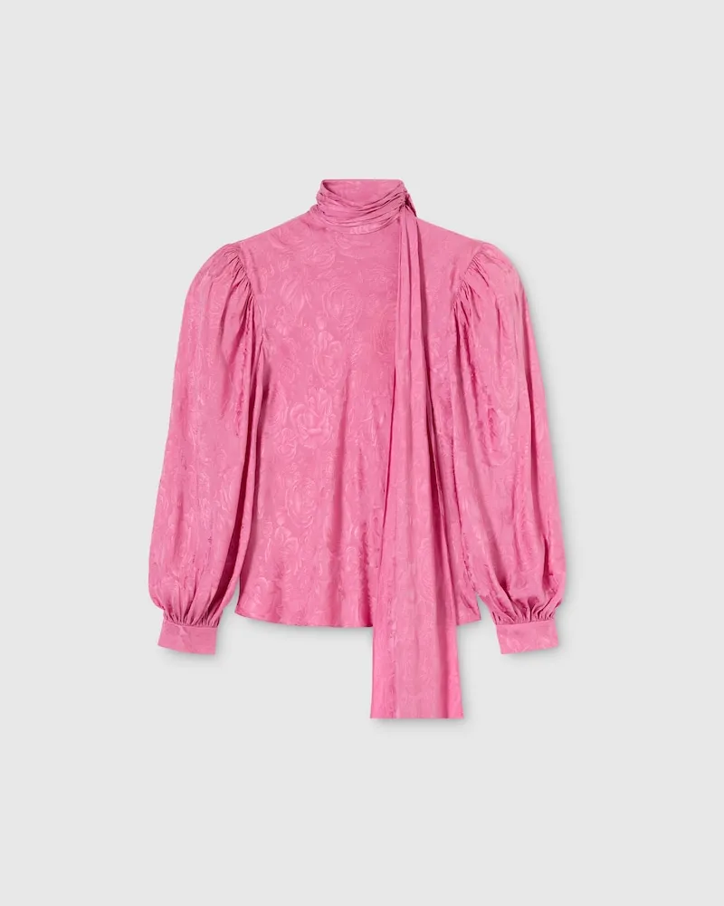 Gucci Bluse aus Seidentwill Mit Schleifendetail, Größe Pink