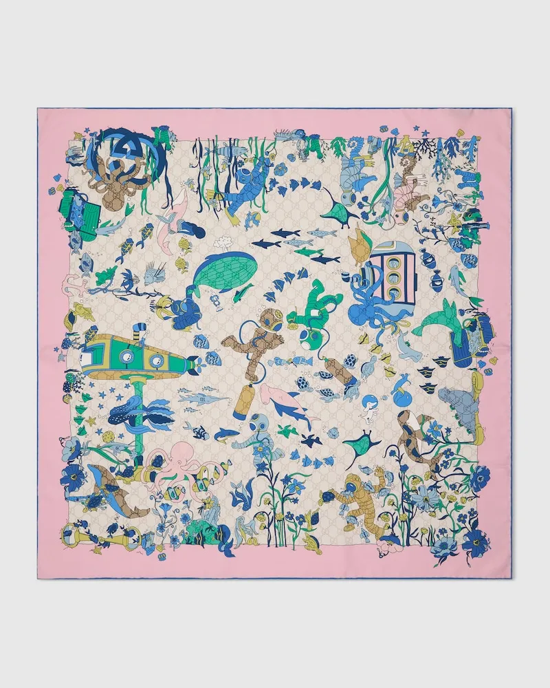Gucci Vierecktuch aus Seide mit Print Pink