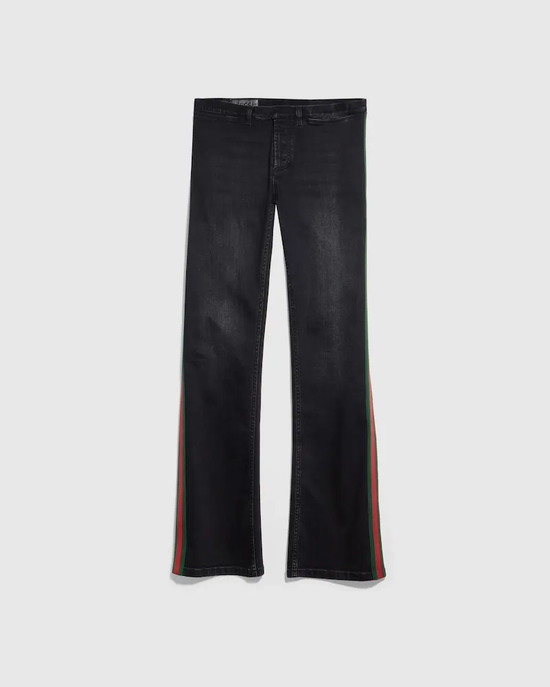 Gucci Hose aus Baumwolldenim mit Web, Größe Schwarz