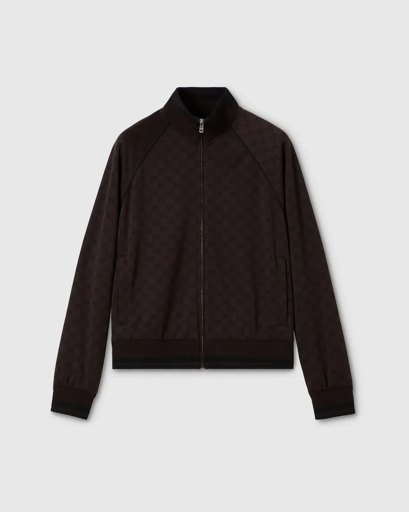 Gucci Veste Zippée À Jacquard GG En Jersey, Taille Marron