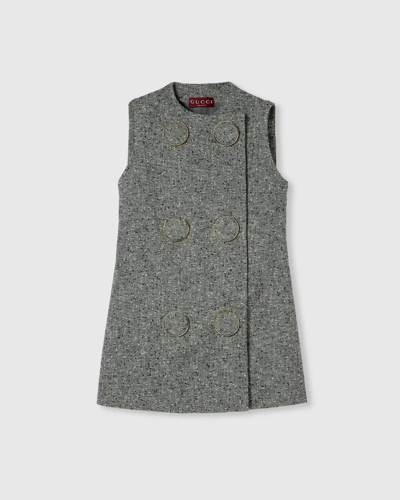 Gucci Kleid aus Wolle Mit Knötchen-Optik, Größe Grau
