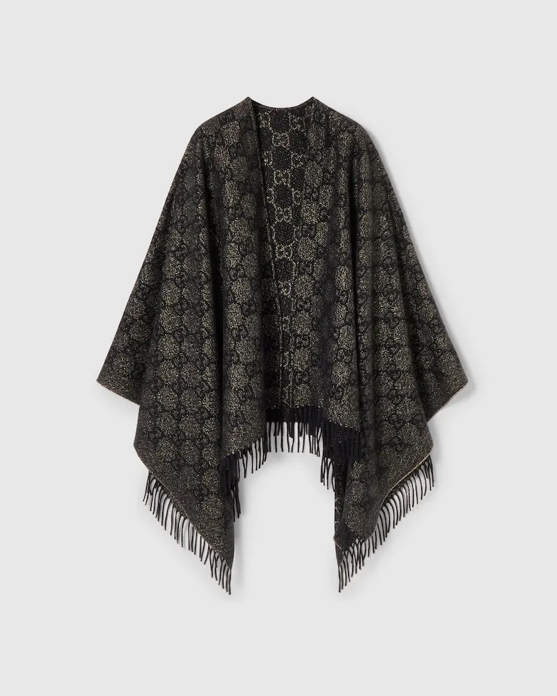 Gucci Cape aus GG Kaschmir-Lamé Schwarz