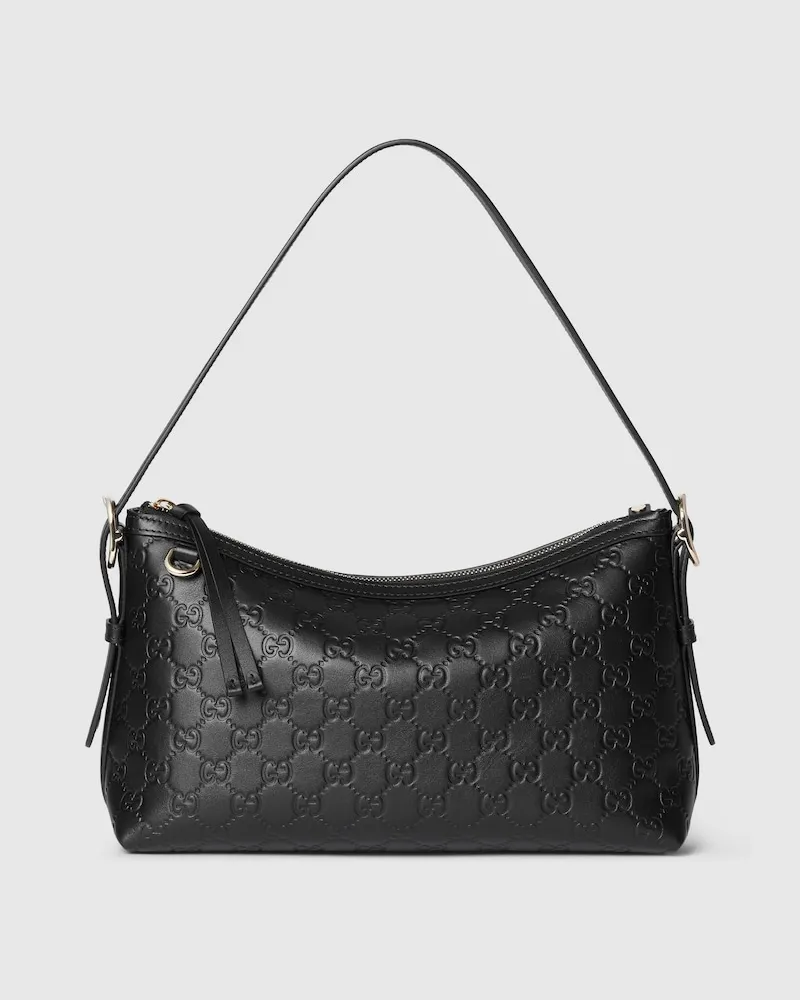 Gucci Mittelgroße GG Emblem Schultertasche Schwarz