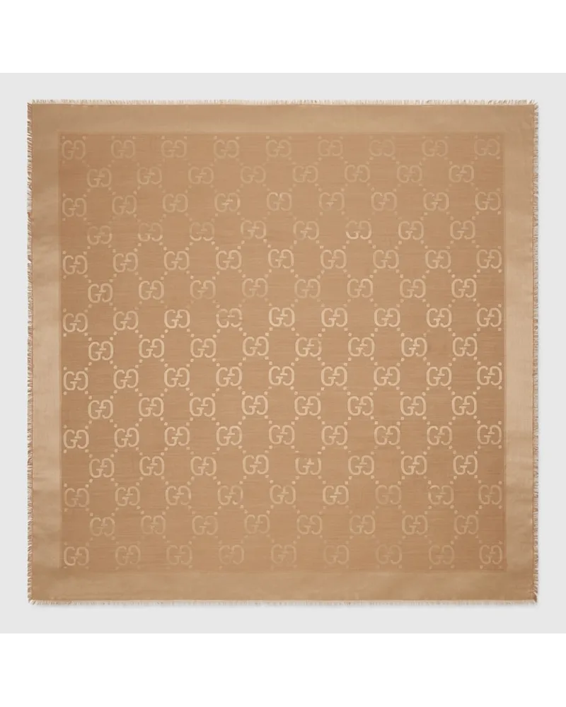 Gucci Halstuch Aus Seide Und Wolle Mit GG Jacquard Beige