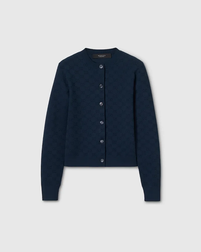 Gucci Cardigan aus Feinem GG Jacquardstoff, Größe Blau