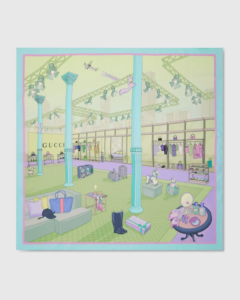 Gucci Vierecktuch aus Seidentwill mit Print Blau