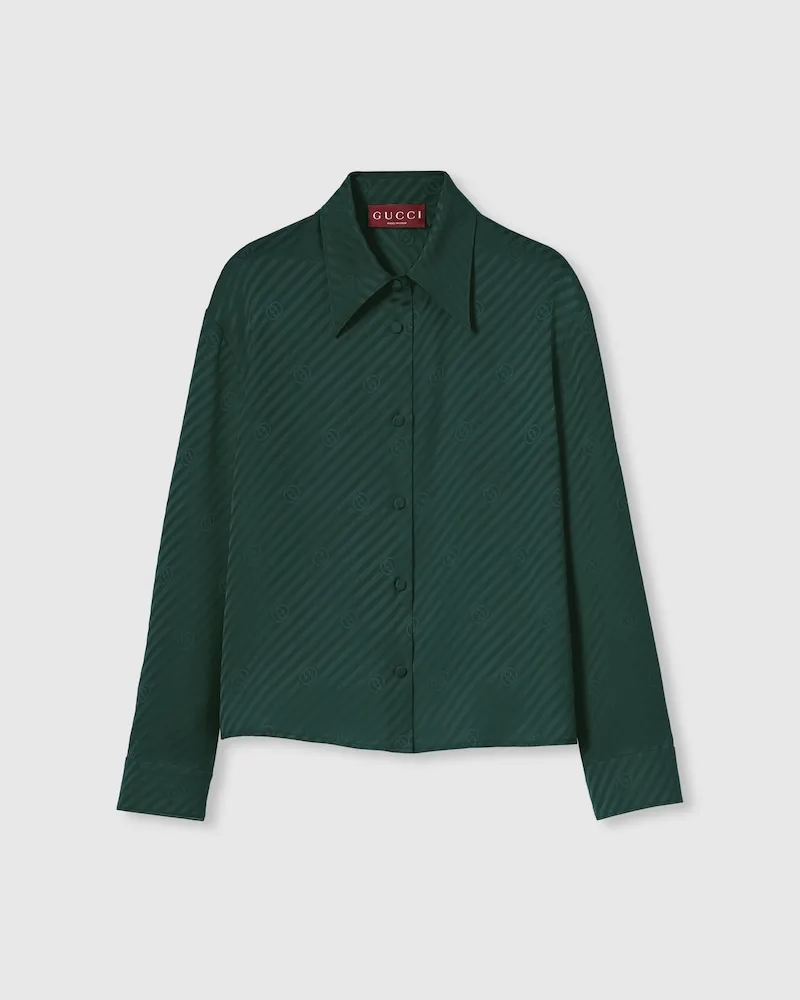 Gucci Bluse aus Seidenjacquard Mit GG, Größe Grün