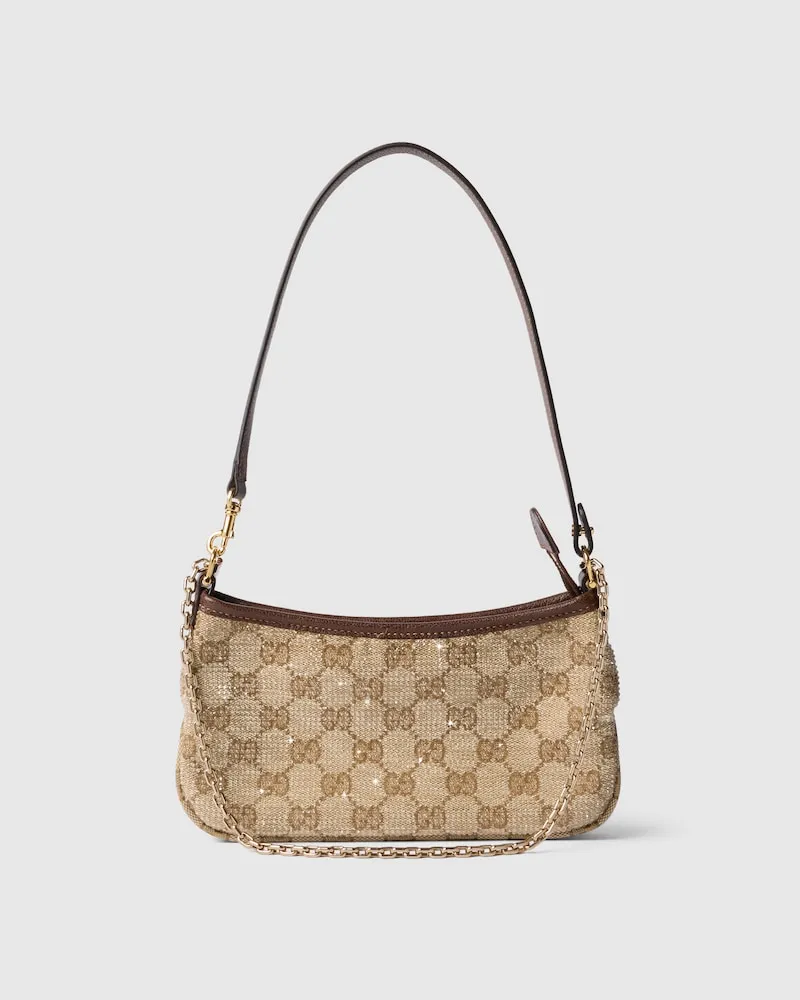 Gucci Kleine Gossip Schultertasche mit Kristallen Beige