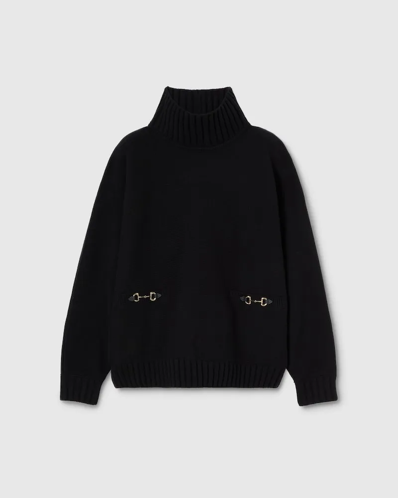 Gucci Pullover aus Wolle Und Kaschmir Mit Horsebit, Größe Schwarz