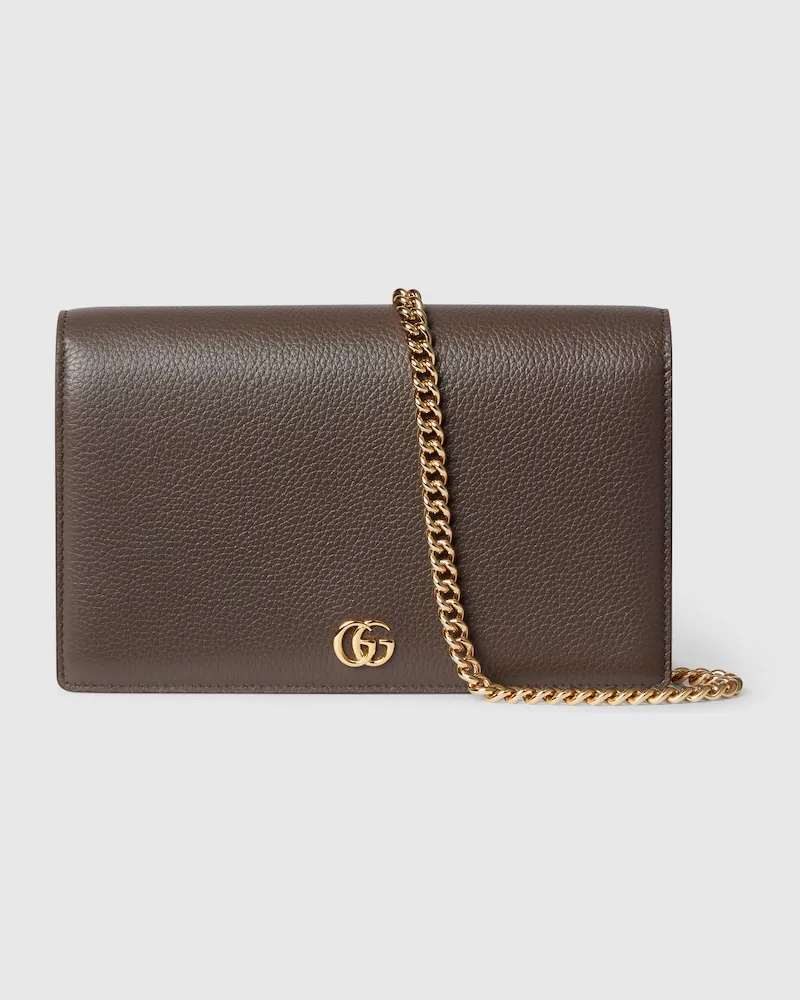 Gucci Zweifarbige GG Marmont Brieftasche Mit Kettenriemen Braun