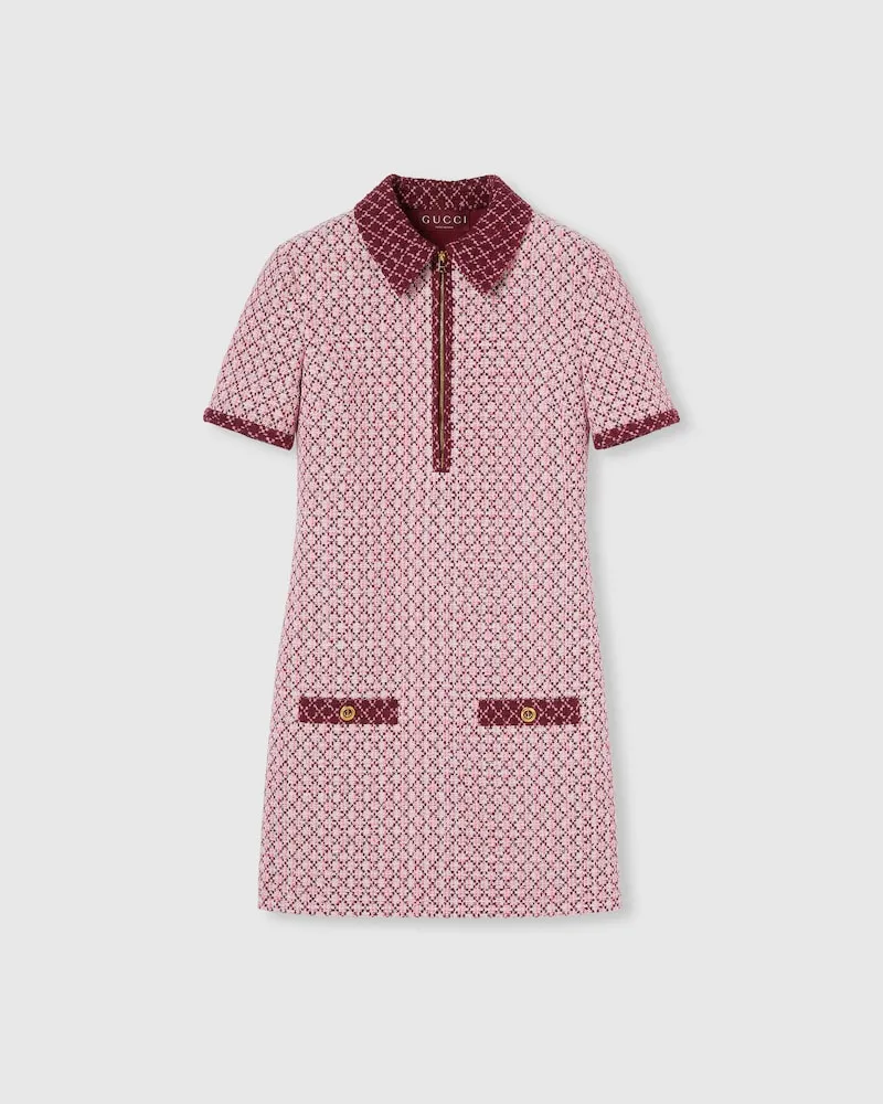 Gucci Kleid aus Baumwollbouclé Mit Rauten-Muster, Größe Pink