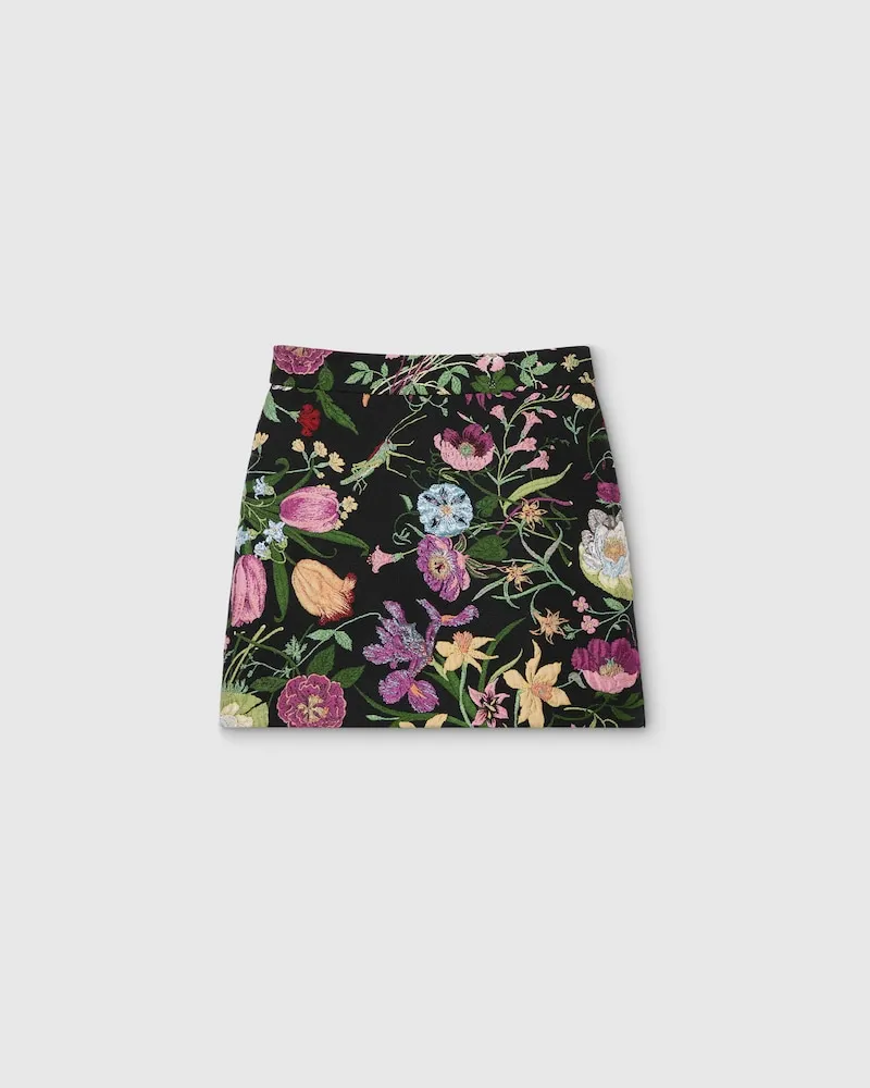 Gucci Minirock aus Seidenbrokat Mit Flora-Motiv, Größe Schwarz