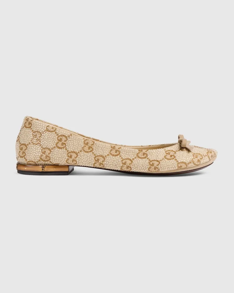 Gucci Damen Kristall Ballerina mit Bamboo Beige