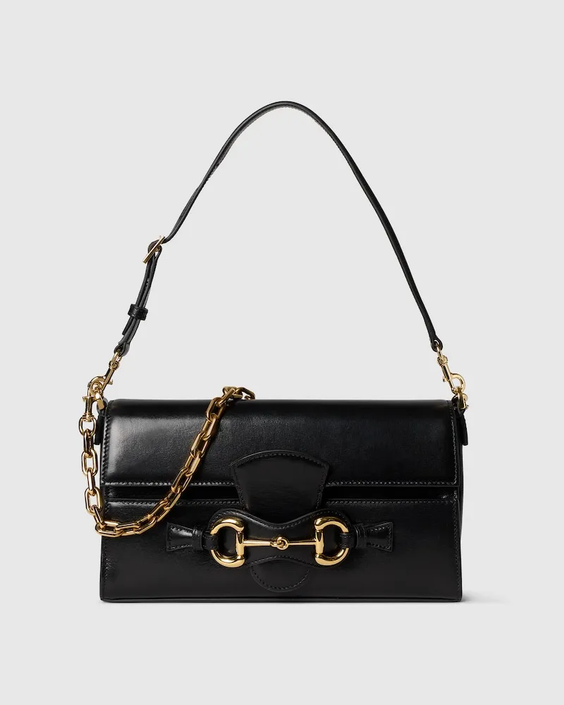Gucci Mittelgroße Horsebit Ristretto Schultertasche Schwarz